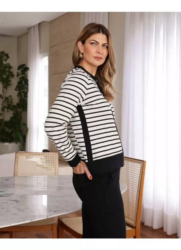 Conjunto Tânia Preto Listrado Feminino em Malha 3